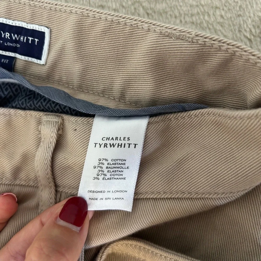 Charles Tyrwhitt Mens Classic Fit 5-Pocket Trousers Tan Khaki 36W 32L Stretch